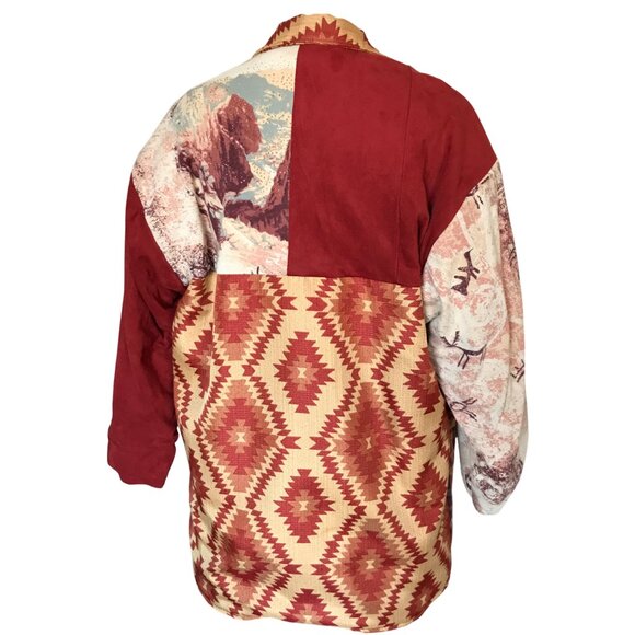 Upcycled Tapestry Coat M - L: Handmade Lined Southwestern Aztec Patchwork Jacket - Picture 11 of 16